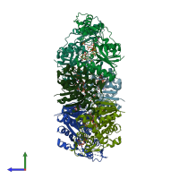 PDB entry 4lk3 coloured by chain, side view.