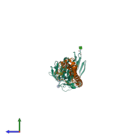 PDB entry 4lkk coloured by chain, side view.