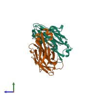 PDB entry 4lkx coloured by chain, side view.