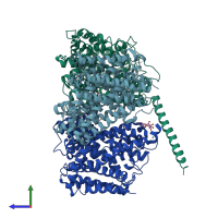 PDB entry 4llh coloured by chain, side view.