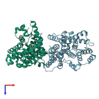 PDB entry 4llk coloured by chain, top view.