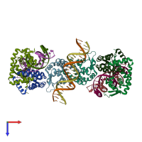 PDB entry 4lln coloured by chain, top view.