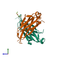 PDB entry 4llq coloured by chain, side view.