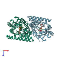 PDB entry 4llt coloured by chain, top view.