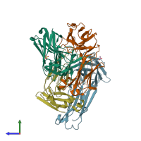 PDB entry 4llu coloured by chain, side view.