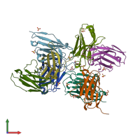 PDB entry 4llv coloured by chain, front view.