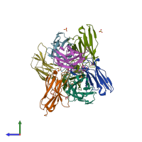 PDB entry 4llv coloured by chain, side view.