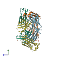 PDB entry 4llw coloured by chain, side view.