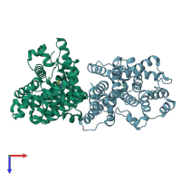 PDB entry 4llx coloured by chain, top view.