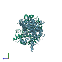 PDB entry 4lm4 coloured by chain, side view.