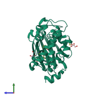 PDB entry 4lm5 coloured by chain, side view.