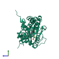 PDB entry 4lmb coloured by chain, side view.