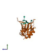 PDB entry 4lmz coloured by chain, side view.