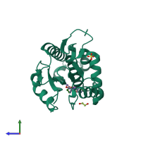 PDB entry 4ln7 coloured by chain, side view.