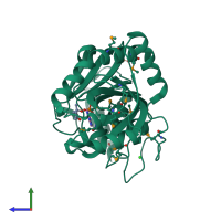PDB entry 4lna coloured by chain, side view.