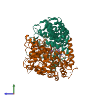 PDB entry 4lng coloured by chain, side view.