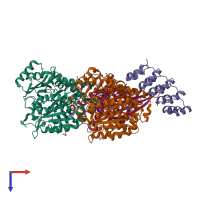 PDB entry 4lnu coloured by chain, top view.