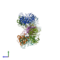 PDB entry 4lo8 coloured by chain, side view.