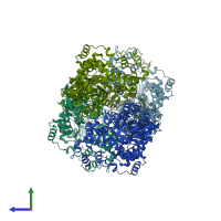 PDB entry 4loc coloured by chain, side view.