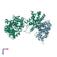 PDB entry 4log coloured by chain, top view.