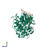 Hetero dimeric assembly 3 of PDB entry 4loq coloured by chemically distinct molecules, side view.