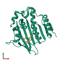 Monomeric assembly 1 of PDB entry 4lp0 coloured by chemically distinct molecules, front view.