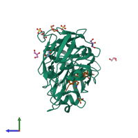 PDB entry 4lp9 coloured by chain, side view.