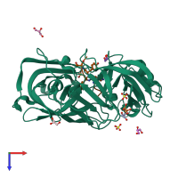 PDB entry 4lp9 coloured by chain, top view.