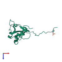 Monomeric assembly 4 of PDB entry 4lpa coloured by chemically distinct molecules, top view.