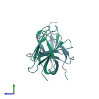 PDB entry 4lpu coloured by chain, side view.