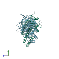 PDB entry 4lq8 coloured by chain, side view.