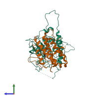 PDB entry 4lqs coloured by chain, side view.