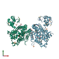 PDB entry 4lqx coloured by chain, front view.