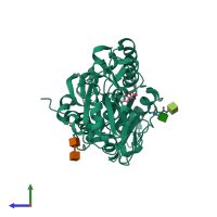 PDB entry 4lr2 coloured by chain, side view.