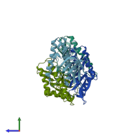 PDB entry 4lrk coloured by chain, side view.