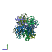 PDB entry 4lrv coloured by chain, side view.