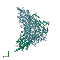PDB entry 4lsg coloured by chain, side view.