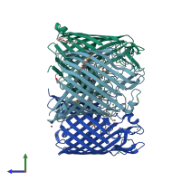 PDB entry 4lsi coloured by chain, side view.