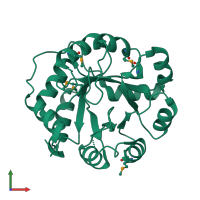 PDB entry 4lt9 coloured by chain, front view.