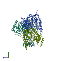 PDB entry 4lty coloured by chain, side view.