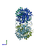 PDB entry 4lu0 coloured by chain, side view.