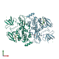 PDB entry 4lue coloured by chain, front view.