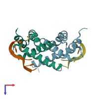 PDB entry 4lup coloured by chain, top view.