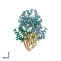 PDB entry 4luq coloured by chain, side view.