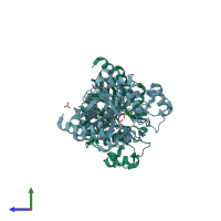 PDB entry 4lv0 coloured by chain, side view.