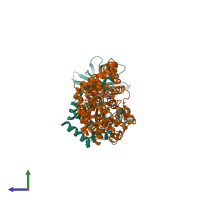 PDB entry 4lv5 coloured by chain, side view.