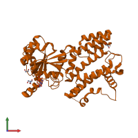 Monomeric assembly 3 of PDB entry 4lv8 coloured by chemically distinct molecules, front view.