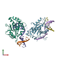 PDB entry 4lvm coloured by chain, front view.