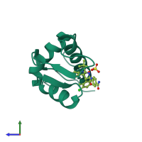 Monomeric assembly 1 of PDB entry 4lwu coloured by chemically distinct molecules, side view.