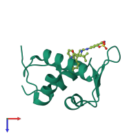 Monomeric assembly 1 of PDB entry 4lwu coloured by chemically distinct molecules, top view.